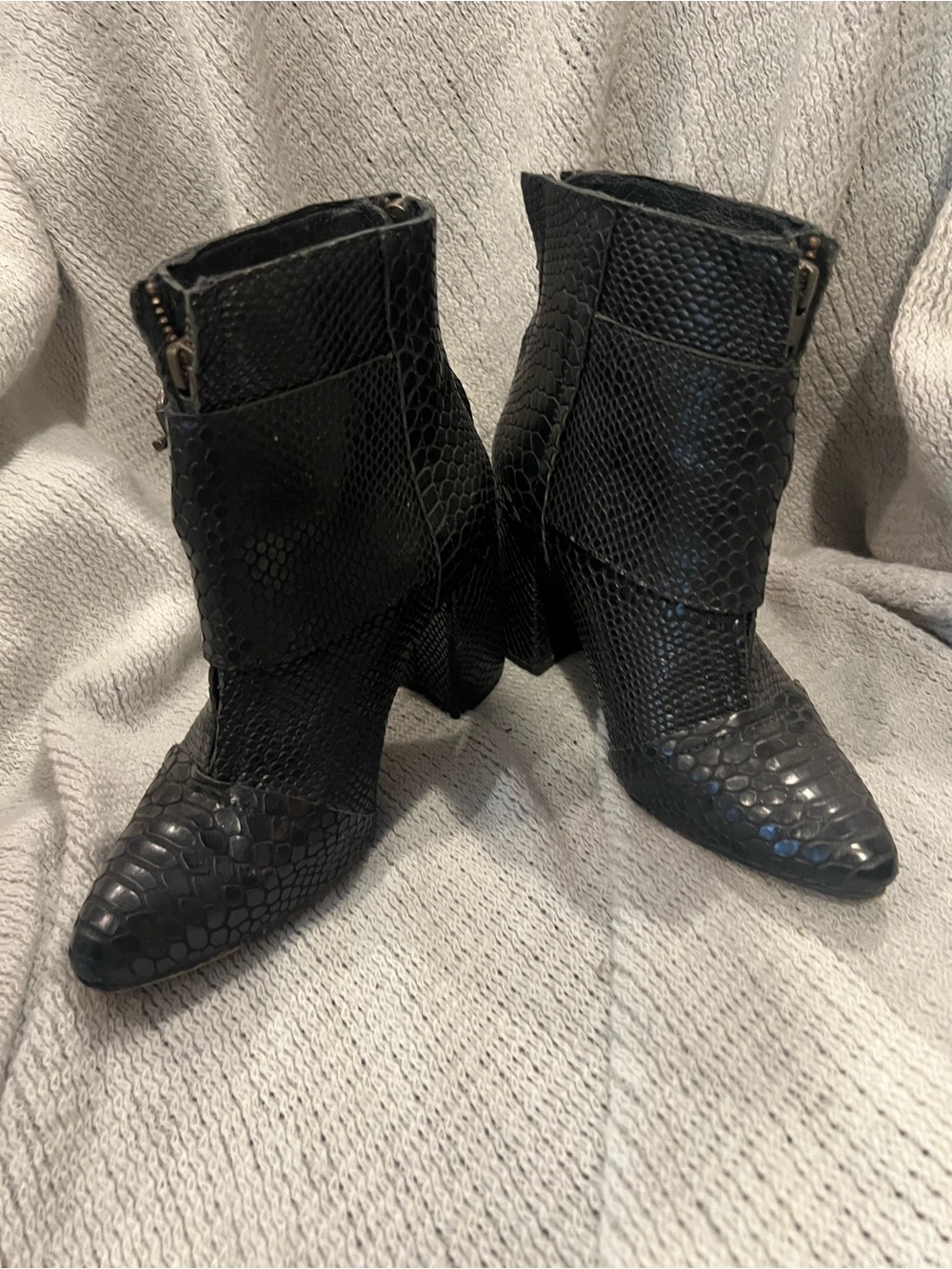 Freebird by Steven- Joey- Black Snake-Texture Ankle Boots - Women's Fashion Boot